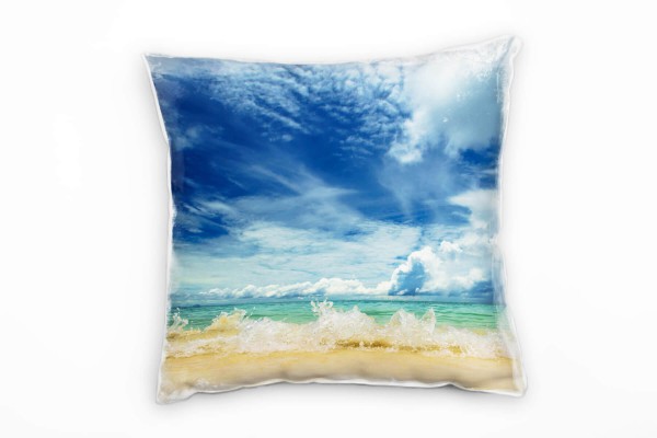 Strand und Meer, Welle, Wolken, beige, türkis, blau Deko Kissen 40x40cm für Couch Sofa Lounge Zierki