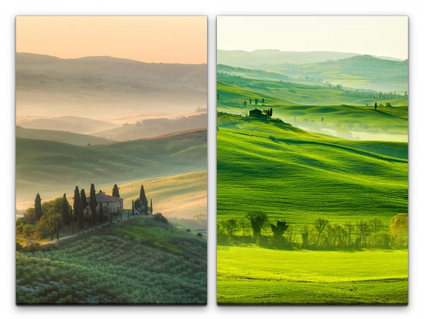 2 Bilder je 60x90cm Toskana Italien Mediterran Hügellandschaft Grün Finca Urlaub