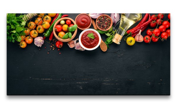 Leinwandbild 120x60cm Gewürze Essen Obst Gemüse Kochen Küche