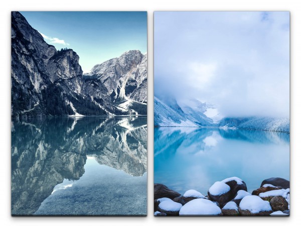 2 Bilder je 60x90cm Berge Bergsee Reflexion Klarheit Winter Kühle Still