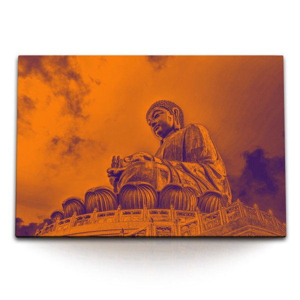 120x80cm Wandbild auf Leinwand Buddhastatue Buddha China Rot Meditation