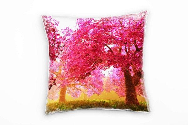 Natur, pink, orange, Kirschblütenbäume Deko Kissen 40x40cm für Couch Sofa Lounge Zierkissen