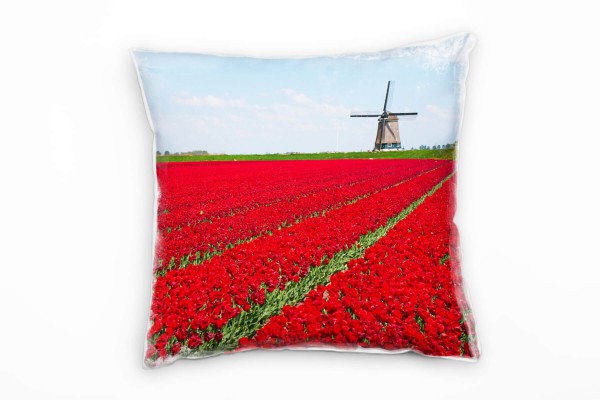 Blumen, rot, blau, Windmühle, Tulpen Deko Kissen 40x40cm für Couch Sofa Lounge Zierkissen