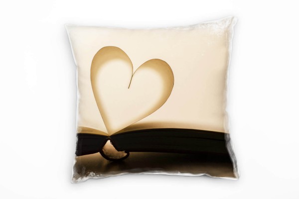 Illustration, Macro, sepia, Herz aus Buchseiten Deko Kissen 40x40cm für Couch Sofa Lounge Zierkissen