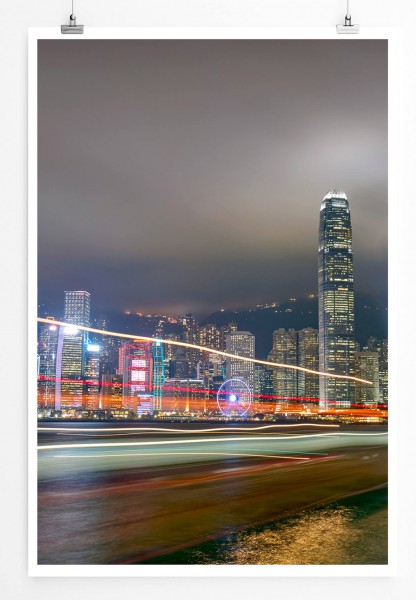 60x90cm Poster Urbane Fotografie  Hongkong bei Nacht