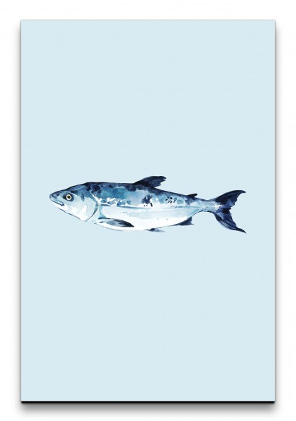 Fisch Aquarell Minimal Modern Blau Wasserfarben Dekorativ
