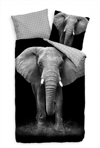 Elefant Schwarzweiss Afrika Bettwäsche Set 135x200 cm + 80x80cm Atmungsaktiv