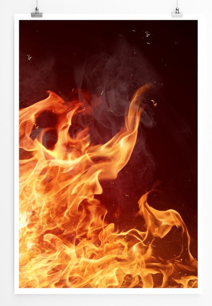 90x60cm Poster Fotografie Flammendes Feuer bei Nacht