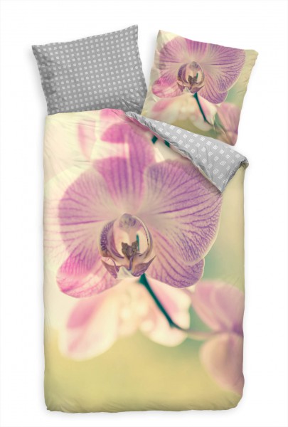 Orchidee Blte Nahaufnahme Grn Lila Bettwäsche Set 135x200 cm + 80x80cm Atmungsaktiv