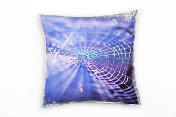Macro, Spinnennetz, Wassertropfen, lila, blau, türkis Deko Kissen 40x40cm für Couch Sofa Lounge Zie