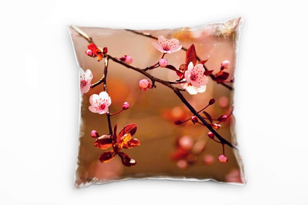 Blumen, rosa, braun, Kirschblüten, Nah Deko Kissen 40x40cm für Couch Sofa Lounge Zierkissen