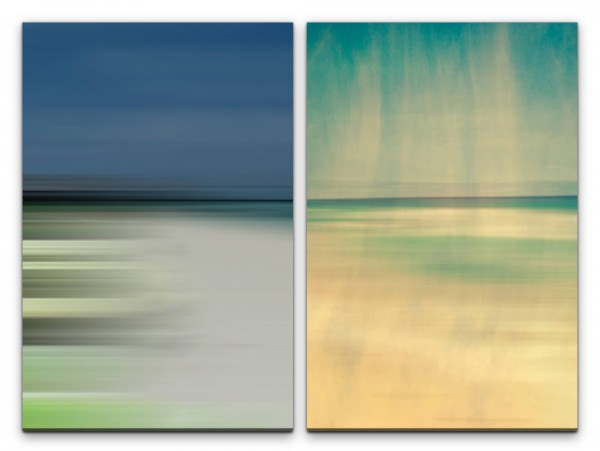 2 Bilder je 60x90cm Horizont Nebel Abstrakt Strand Gold Minimal Himmel