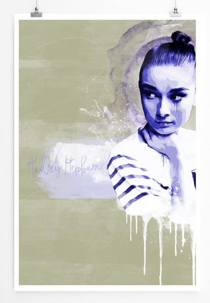 Audrey Hepburn 90x60cm Paul Sinus Art Splash Art Wandbild als Poster ohne Rahmen gerollt