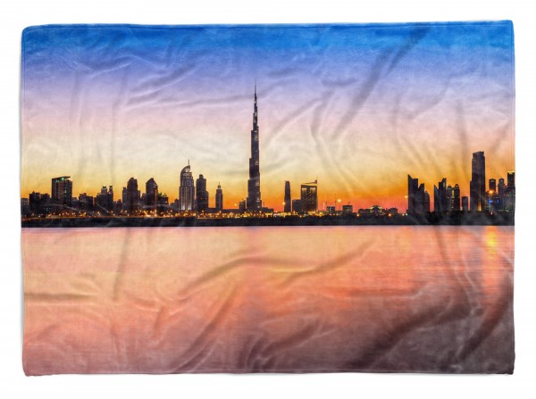 Handtuch Strandhandtuch Saunatuch Kuscheldecke mit Fotomotiv Dubai bei Nacht Sk