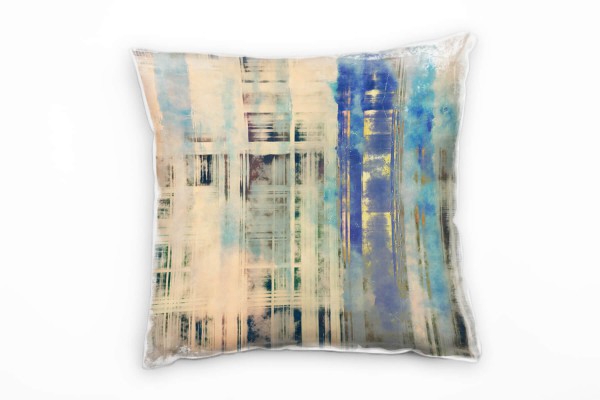 Abstrakt, beige, blau, grau, Streifen, Gitter, gemalt Deko Kissen 40x40cm für Couch Sofa Lounge Zier