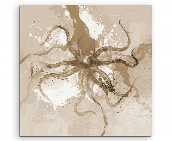 Octopus 60x60cm Aquarell Art Leinwandbild Sepia