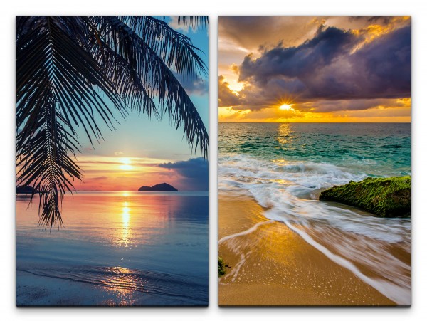 2 Bilder je 60x90cm Palmen Süden Meer Horizont Traumstrand Karibik Sommer