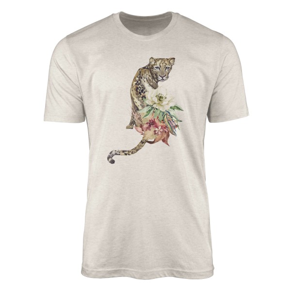 Herren Shirt 100% gekämmte Bio-Baumwolle T-Shirt Aquarell Jaguar Blumen Motiv Nachhaltig Ökomode au