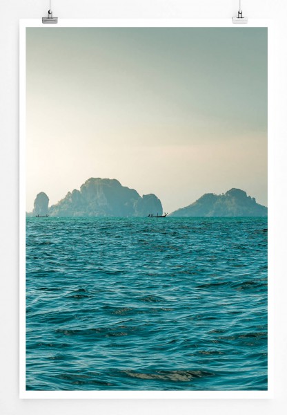 60x90cm Poster Landschaftsfotografie  Türkises Meer mit einsamen Boot