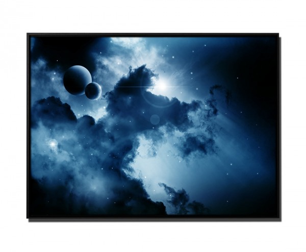 105x75cm Leinwandbild Petrol Fantasy Weltall Planeten im Nebel