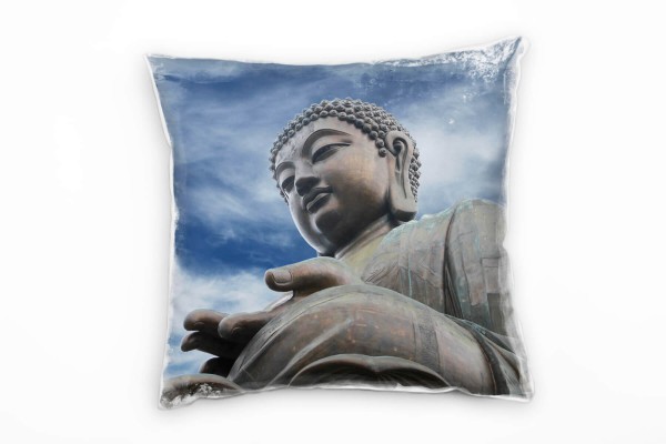 künstlerische Fotografie, grau, Buddha, Hongkong Deko Kissen 40x40cm für Couch Sofa Lounge Zierkisse