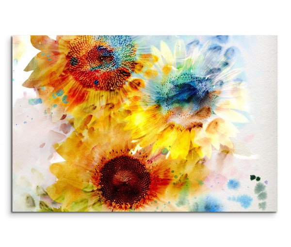 120x80cm Wandbild Sonnenblumen Malerei Wasserfarben