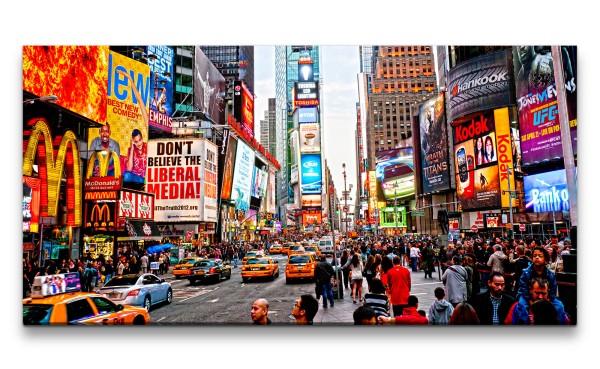 Leinwandbild 120x60cm New York Time Square gelbe Taxis Menschen Reklametafeln
