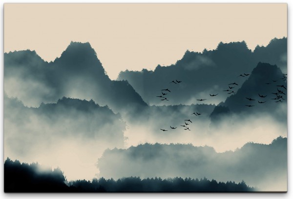 Berge mit Nebel Wandbild in verschiedenen Größen