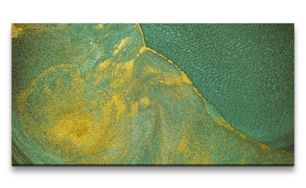 Leinwandbild 120x60cm Fließende Farben Gold Grün Kunstvoll Dekorativ