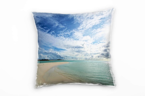 Strand und Meer, türkis, beige, Wolken, Sonne Deko Kissen 40x40cm für Couch Sofa Lounge Zierkissen