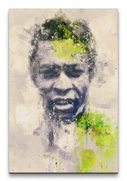 Pelé Porträt Abstrakt Kunst Fußballlegende Fußballer Brasilien Grün 60x90cm Leinwandbild