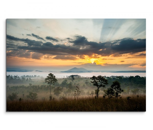 120x80cm Wandbild Thailand Landschaft Wiesen Bäume Sonnenaufgang