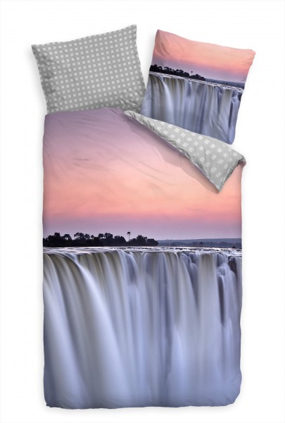 Wasserfall Morgenrot Viktoria Falls Bettwäsche Set 135x200 cm + 80x80cm Atmungsaktiv