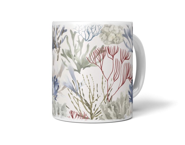 Dekorative Tasse mit schönem Motiv Korallenmuster unter Wasser Design Wasserfarben