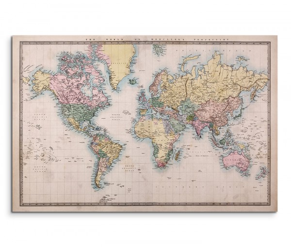 120x80cm Wandbild Weltkarte handgemalt von 1860