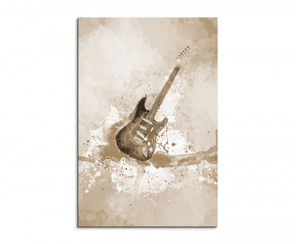 E-Gitarre 90x60cm Aquarell Art Leinwandbild Sepia