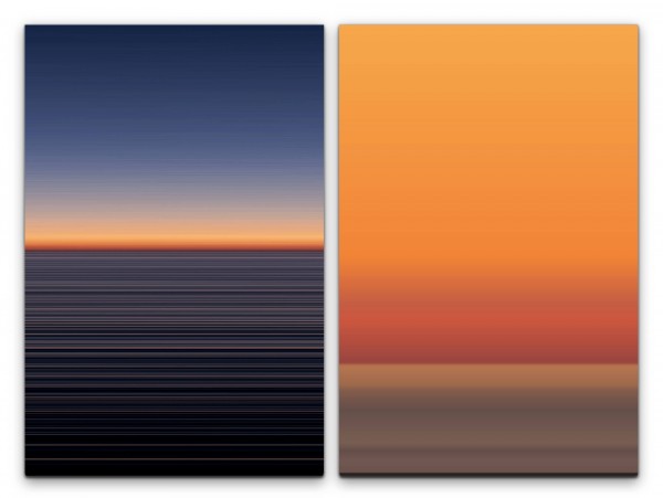 2 Bilder je 60x90cm Dunkles Meer Horizont Abenddämmerung Modern Orange Sonnenuntergang