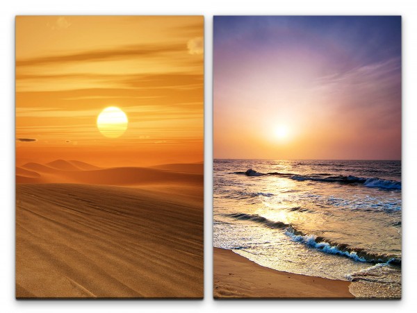 2 Bilder je 60x90cm Wüste Sahara Sonne Meer Horizont Wellen Strand