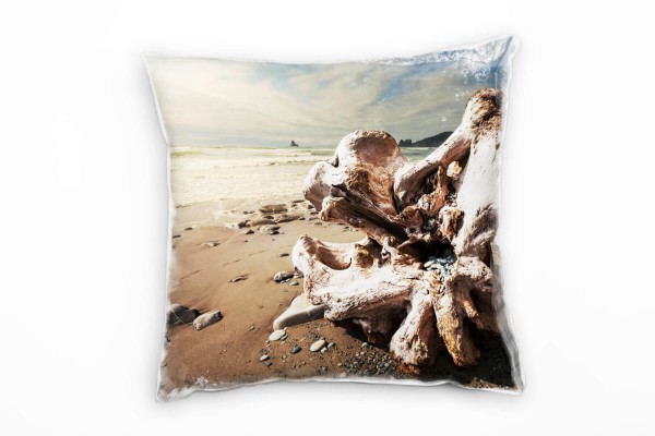 Strand und Meer, braun, blau, Treibholz Deko Kissen 40x40cm für Couch Sofa Lounge Zierkissen
