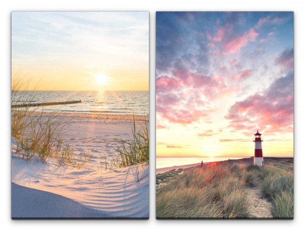 2 Bilder je 60x90cm Nordsee Ostsee Sylt Leuchtturm Traumstrand Sonnenlicht Stranddüne