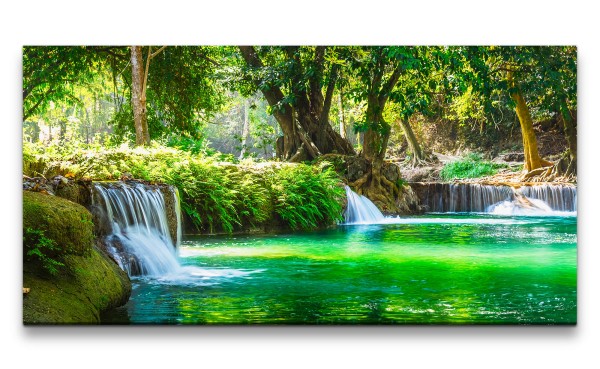 Leinwandbild 120x60cm Thailand Wasserfall Dschungel Grün Natur Wasser