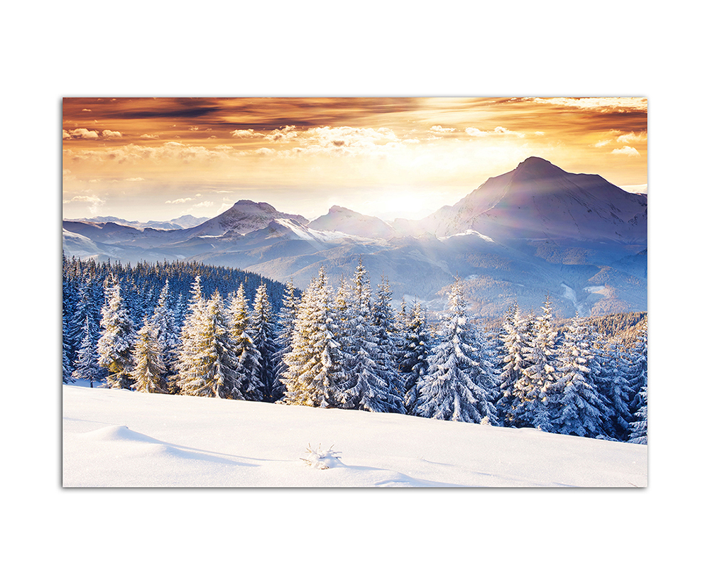 Wohnaccessoires Wald - Landschaft Designs, & Wandbilder Schnee 120x80cm Winter Einzigartige fairen Preisen Geschenke GmbH , Berge Sinus Art | zu