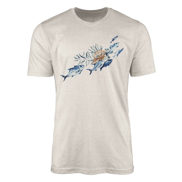 Herren Shirt 100% gekämmte Bio-Baumwolle T-Shirt Fische Wasserfarben Motiv Nachhaltig Ökomode aus e