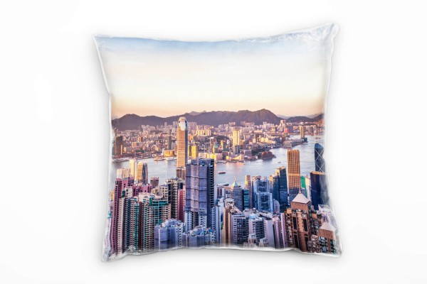 City, Hochhäuser, Hongkong, orange, grau Deko Kissen 40x40cm für Couch Sofa Lounge Zierkissen