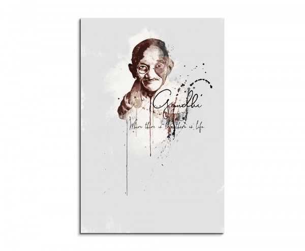 Mohandas Gandhi 90x60cm Aquarell Art Wandbild auf Leinwand fertig gerahmt Original Sinus Art