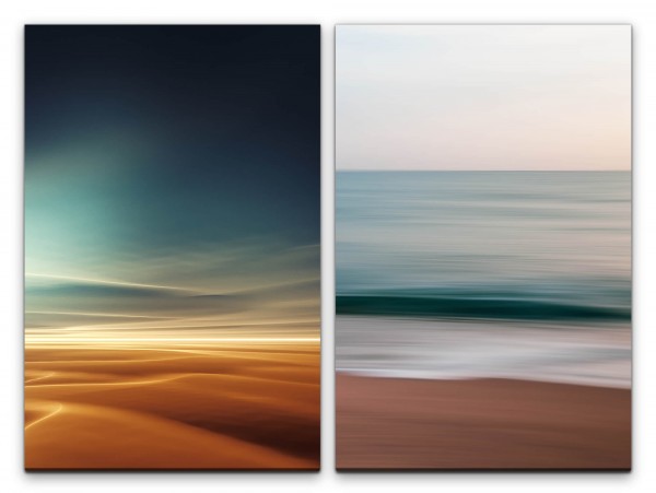 2 Bilder je 60x90cm Wüste Sahara Himmel Meer Strand Harmonie Wellen