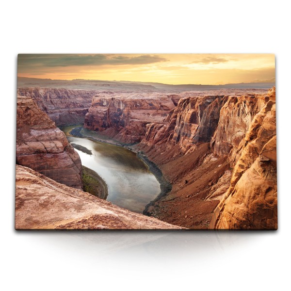 120x80cm Wandbild auf Leinwand Colorado River USA Grand Canyon Schlucht Sonnenuntergang