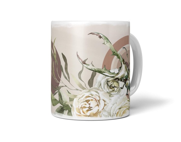 Dekorative Tasse mit schönem Motiv Hirschkäfer Käfer Blumen Blüten Vintage Pastelltöne