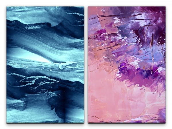 2 Bilder je 60x90cm Abstrakt Farben Chaotisch Kraftvoll Pastellton Dekorativ Ausdrucksvoll