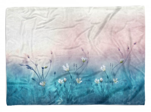 Handtuch Strandhandtuch Saunatuch Kuscheldecke mit Fotomotiv Blumen weiße Blüte